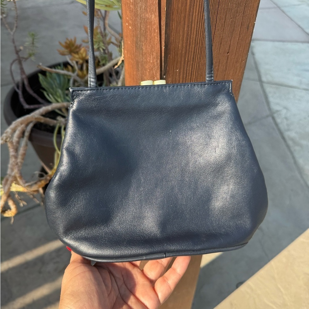 Giani Bernini Vintage Blue Pearl Vegan Leather Retro Shoulder Bag Gold Hardware - Picture 2 of 7
